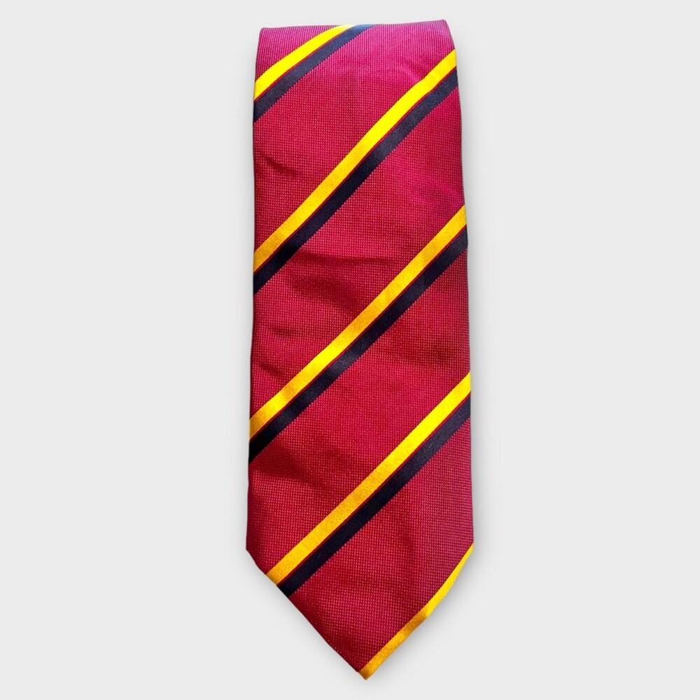 BURBERRY Silk Tie Berry Navy Gold Stripe Classic Designer - Picture 2 of 8